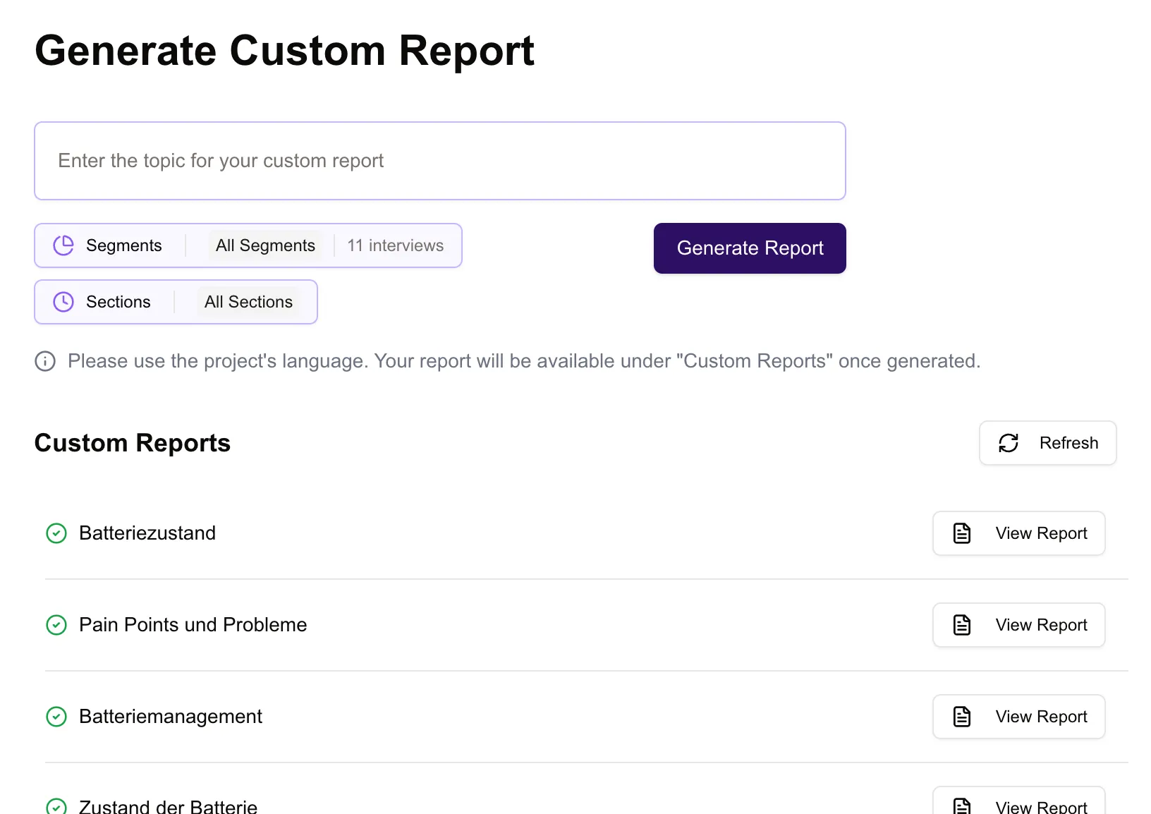 Verbesserte Custom Reports-Seite